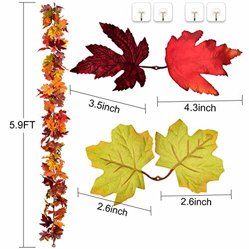 Autumn leaf garland with various colored leaves and hooks.