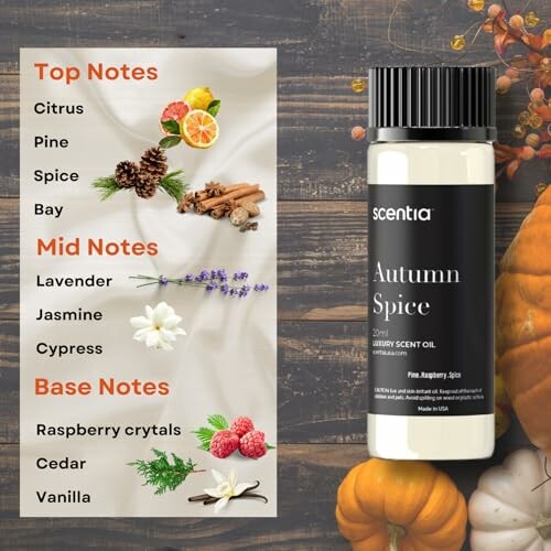 Autumn Spice Scent Oil - Top, Mid, and Base Notes: Fresh pine, Raspberry, and Warm Spices