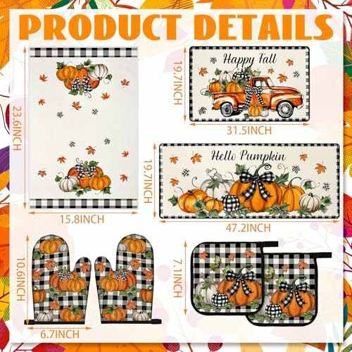 Fall-themed kitchen decor set with pumpkin and truck designs.