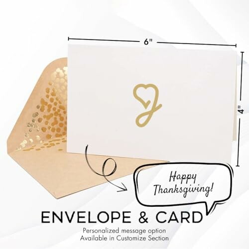 Thanksgiving card with envelope featuring heart design.